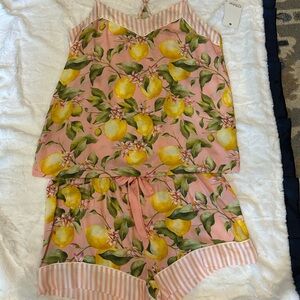 PJ Salvage Lemon Print Pink and Yellow Sleeveless Pajama Set NWT